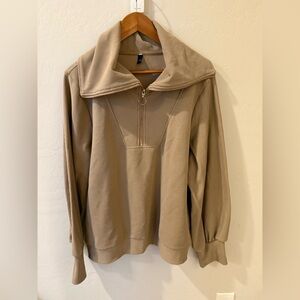 EFAN Women’s XL Oversized Half Zip Sweatshirt Tan Pullover Relaxed Casual Top